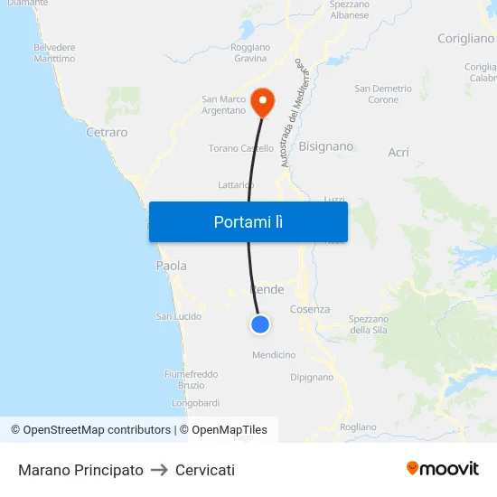 Marano Principato to Cervicati map