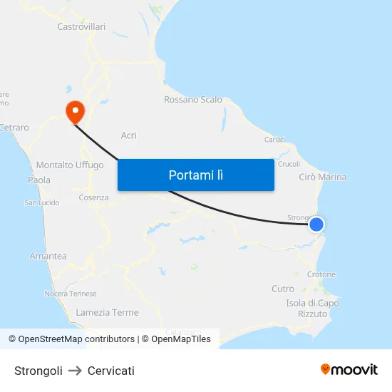 Strongoli to Cervicati map