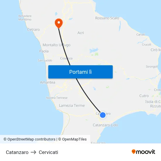 Catanzaro to Cervicati map