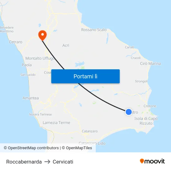 Roccabernarda to Cervicati map