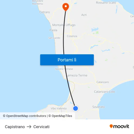 Capistrano to Cervicati map