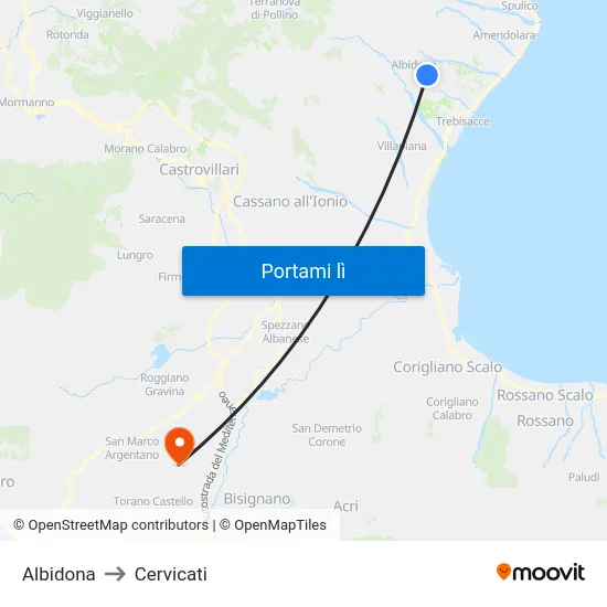 Albidona to Cervicati map