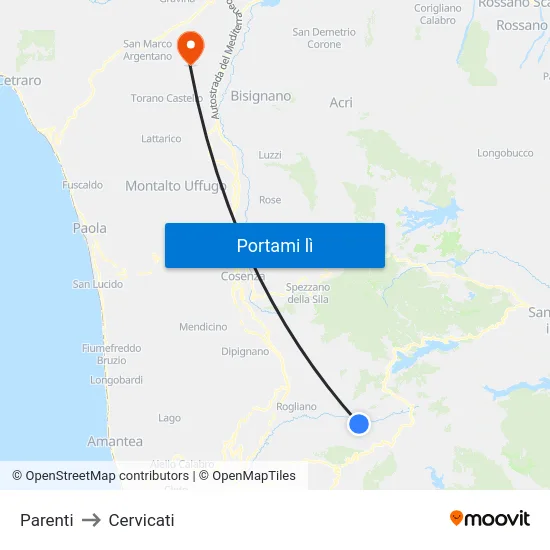 Parenti to Cervicati map