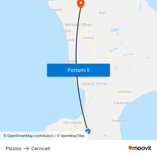 Pizzoni to Cervicati map