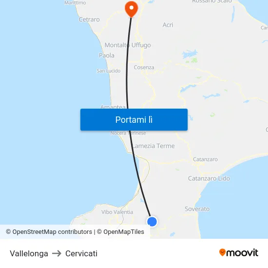 Vallelonga to Cervicati map