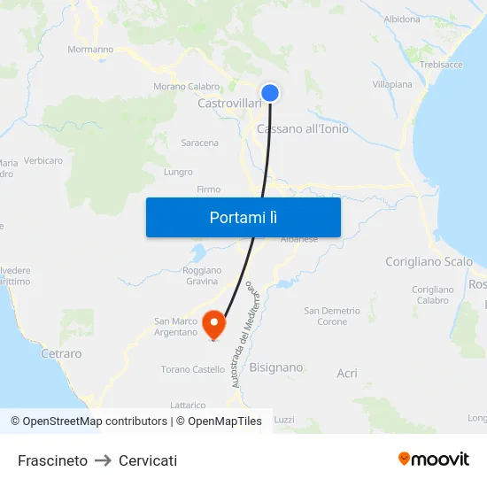 Frascineto to Cervicati map