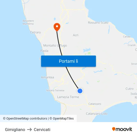 Gimigliano to Cervicati map
