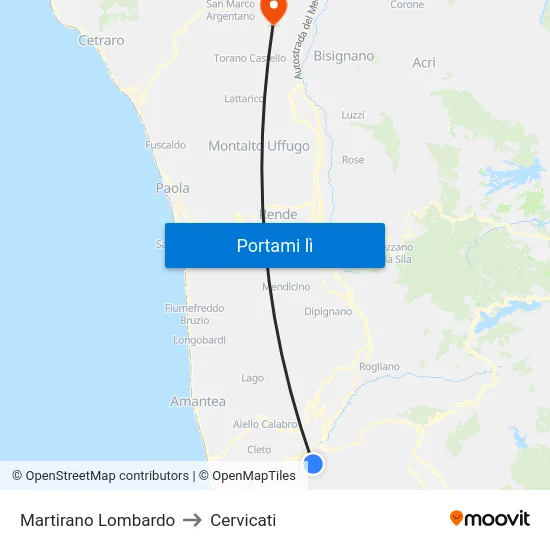 Martirano Lombardo to Cervicati map