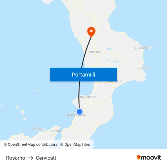 Rosarno to Cervicati map