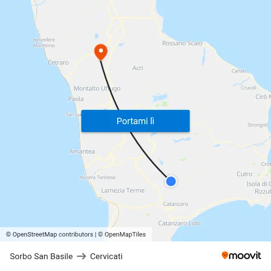 Sorbo San Basile to Cervicati map