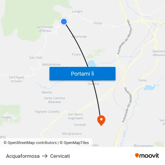 Acquaformosa to Cervicati map
