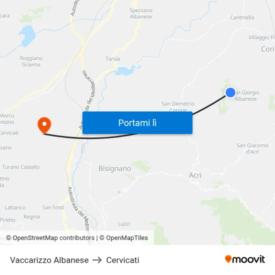 Vaccarizzo Albanese to Cervicati map