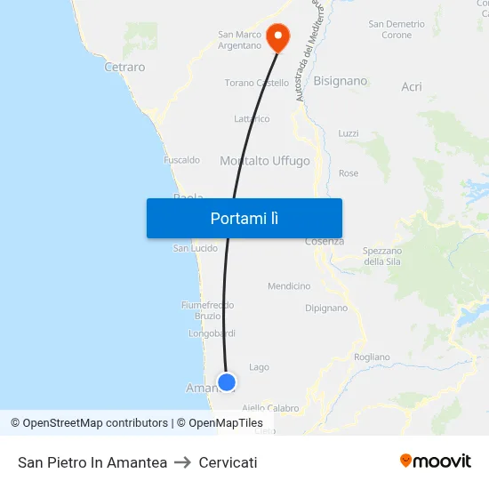 San Pietro In Amantea to Cervicati map