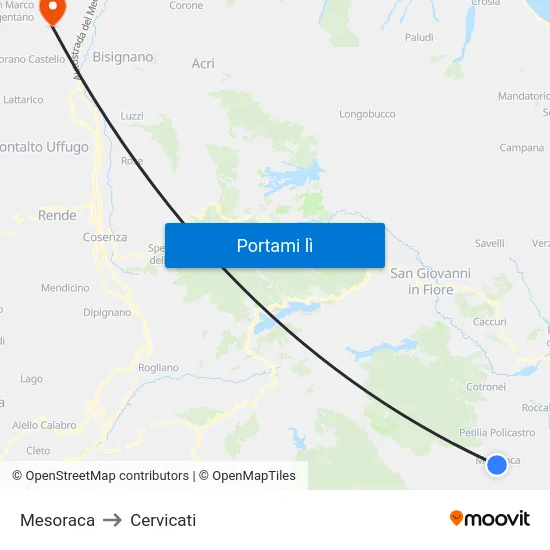 Mesoraca to Cervicati map