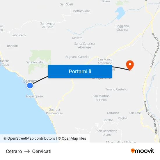 Cetraro to Cervicati map