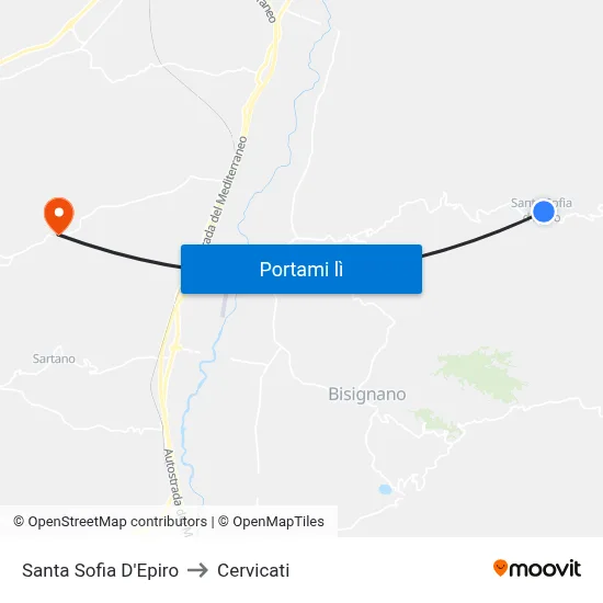Santa Sofia D'Epiro to Cervicati map