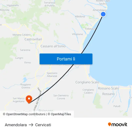 Amendolara to Cervicati map