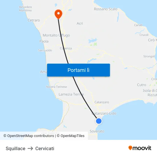 Squillace to Cervicati map
