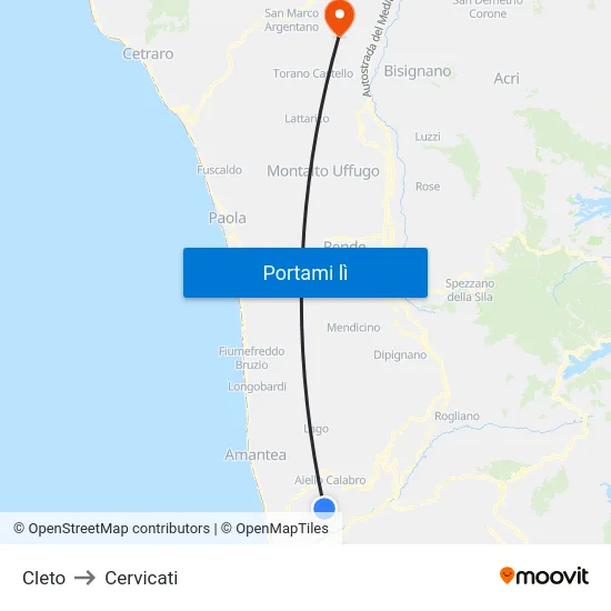 Cleto to Cervicati map