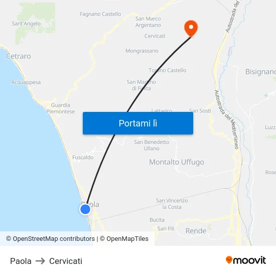 Paola to Cervicati map