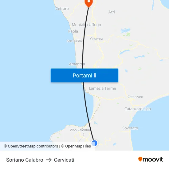 Soriano Calabro to Cervicati map