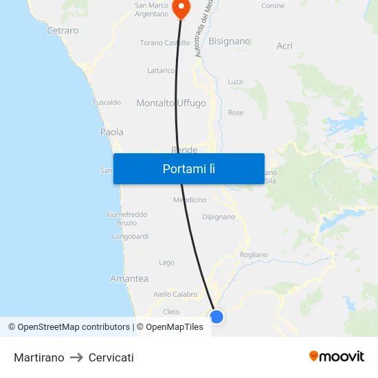 Martirano to Cervicati map