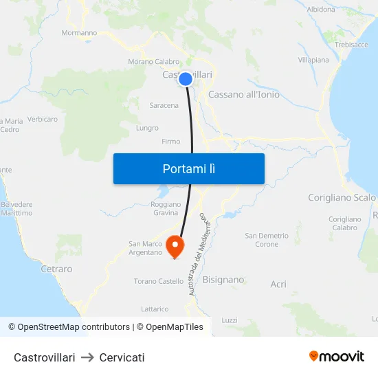 Castrovillari to Cervicati map
