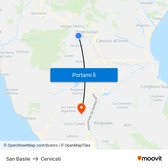 San Basile to Cervicati map