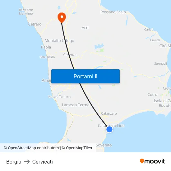 Borgia to Cervicati map