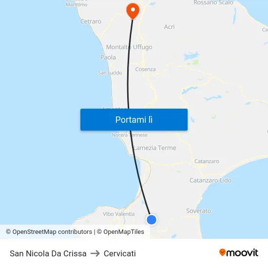 San Nicola Da Crissa to Cervicati map