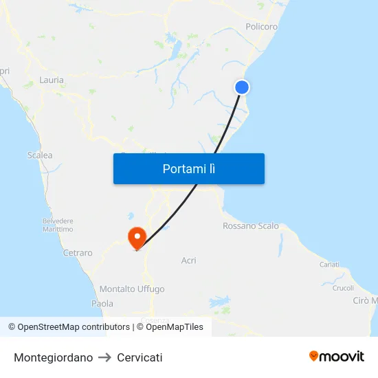 Montegiordano to Cervicati map