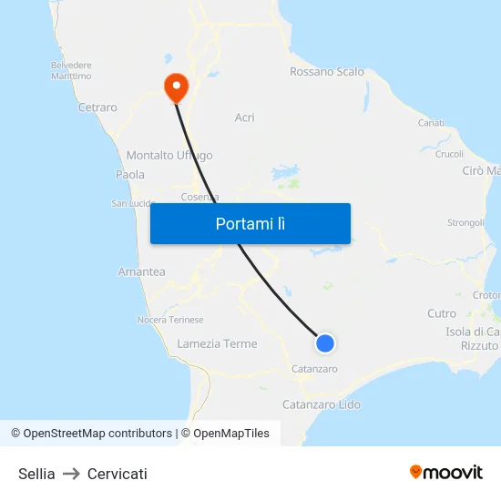 Sellia to Cervicati map