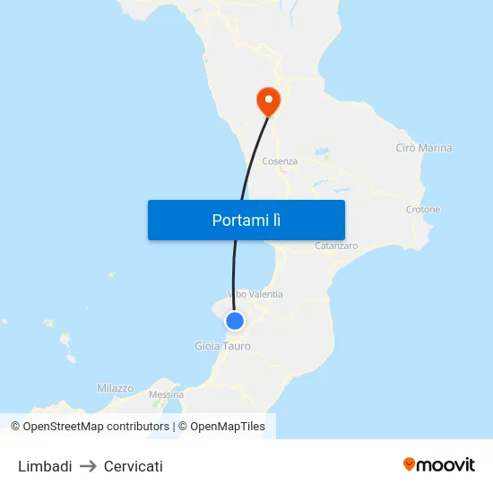 Limbadi to Cervicati map