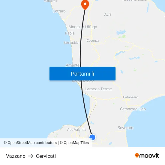 Vazzano to Cervicati map