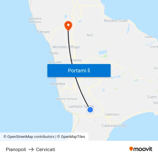 Pianopoli to Cervicati map