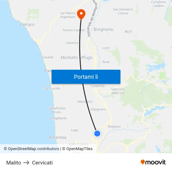 Malito to Cervicati map