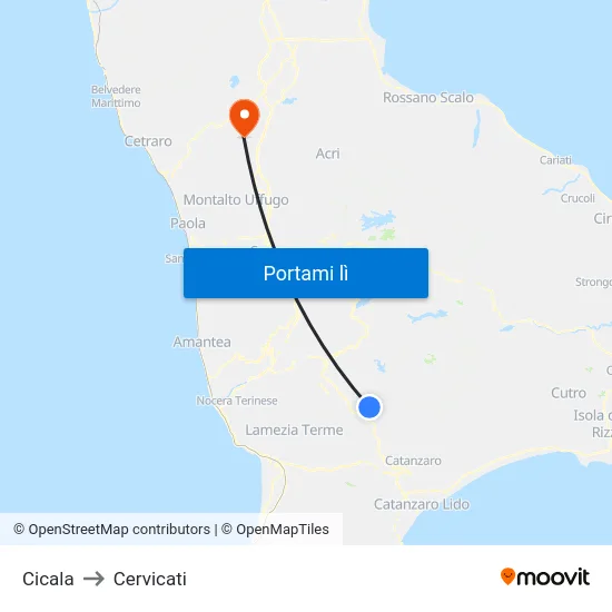 Cicala to Cervicati map