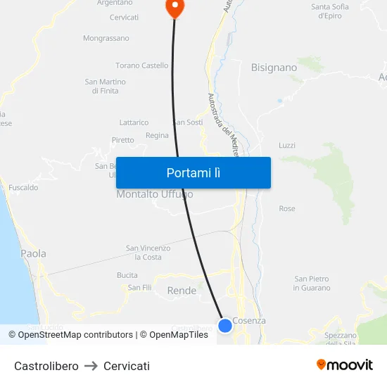 Castrolibero to Cervicati map