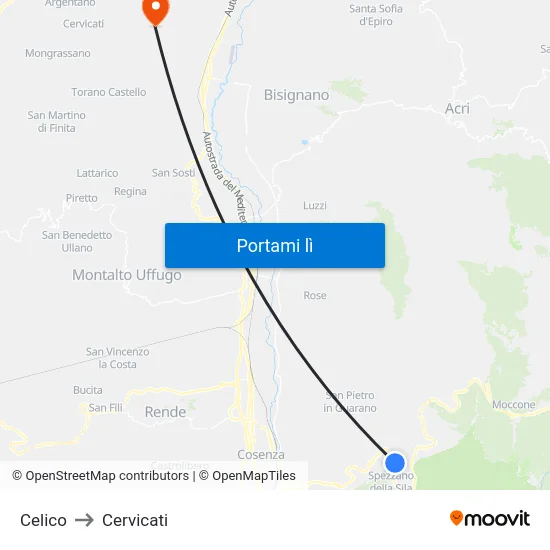 Celico to Cervicati map