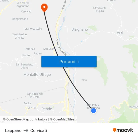 Lappano to Cervicati map