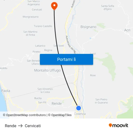 Rende to Cervicati map