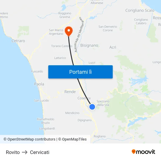 Rovito to Cervicati map