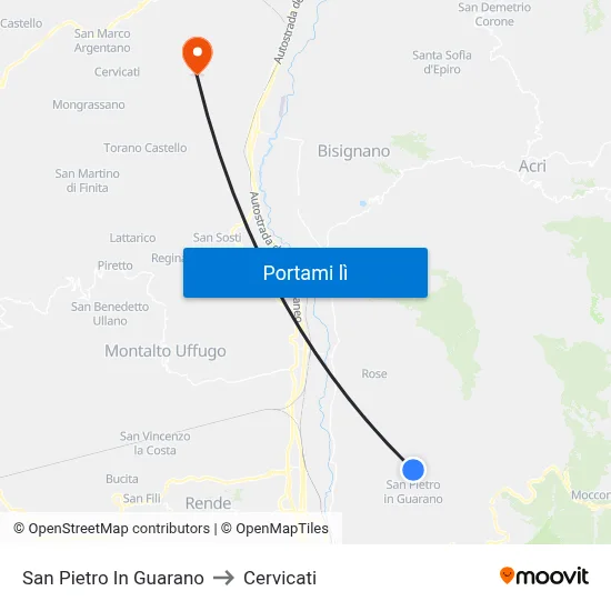 San Pietro In Guarano to Cervicati map