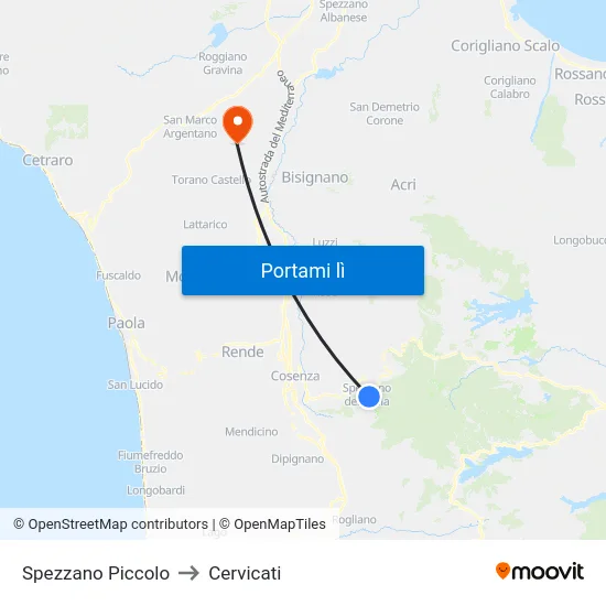 Spezzano Piccolo to Cervicati map