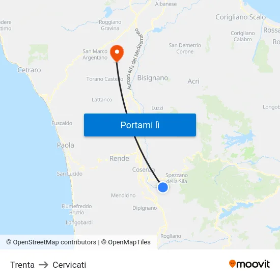 Trenta to Cervicati map