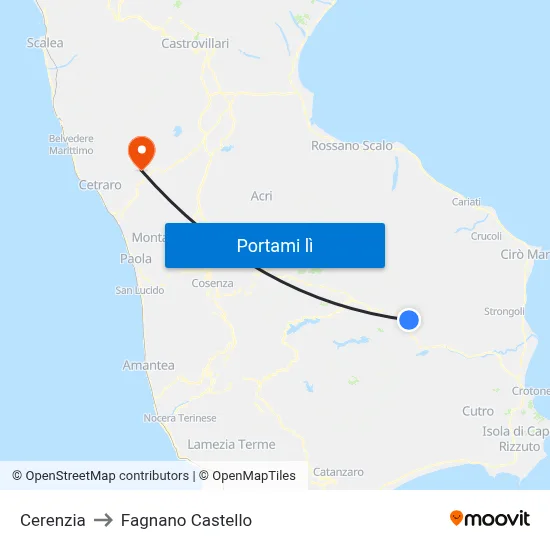 Cerenzia to Fagnano Castello map