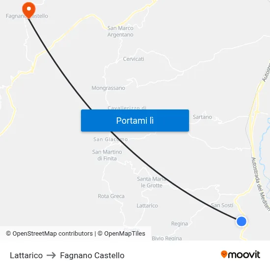 Lattarico to Fagnano Castello map