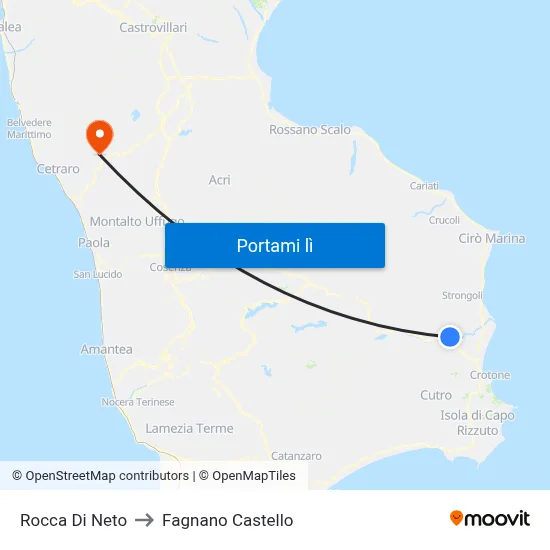 Rocca Di Neto to Fagnano Castello map