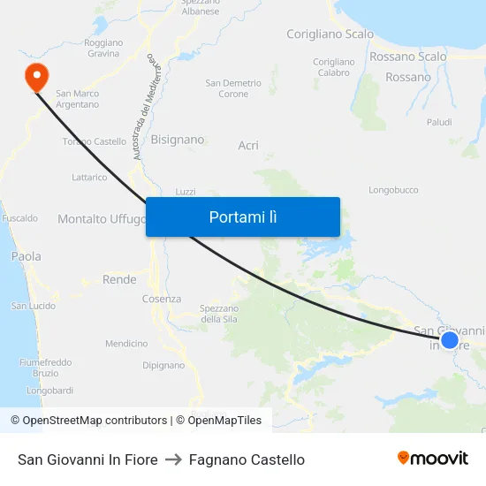 San Giovanni In Fiore to Fagnano Castello map