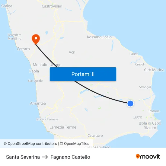 Santa Severina to Fagnano Castello map